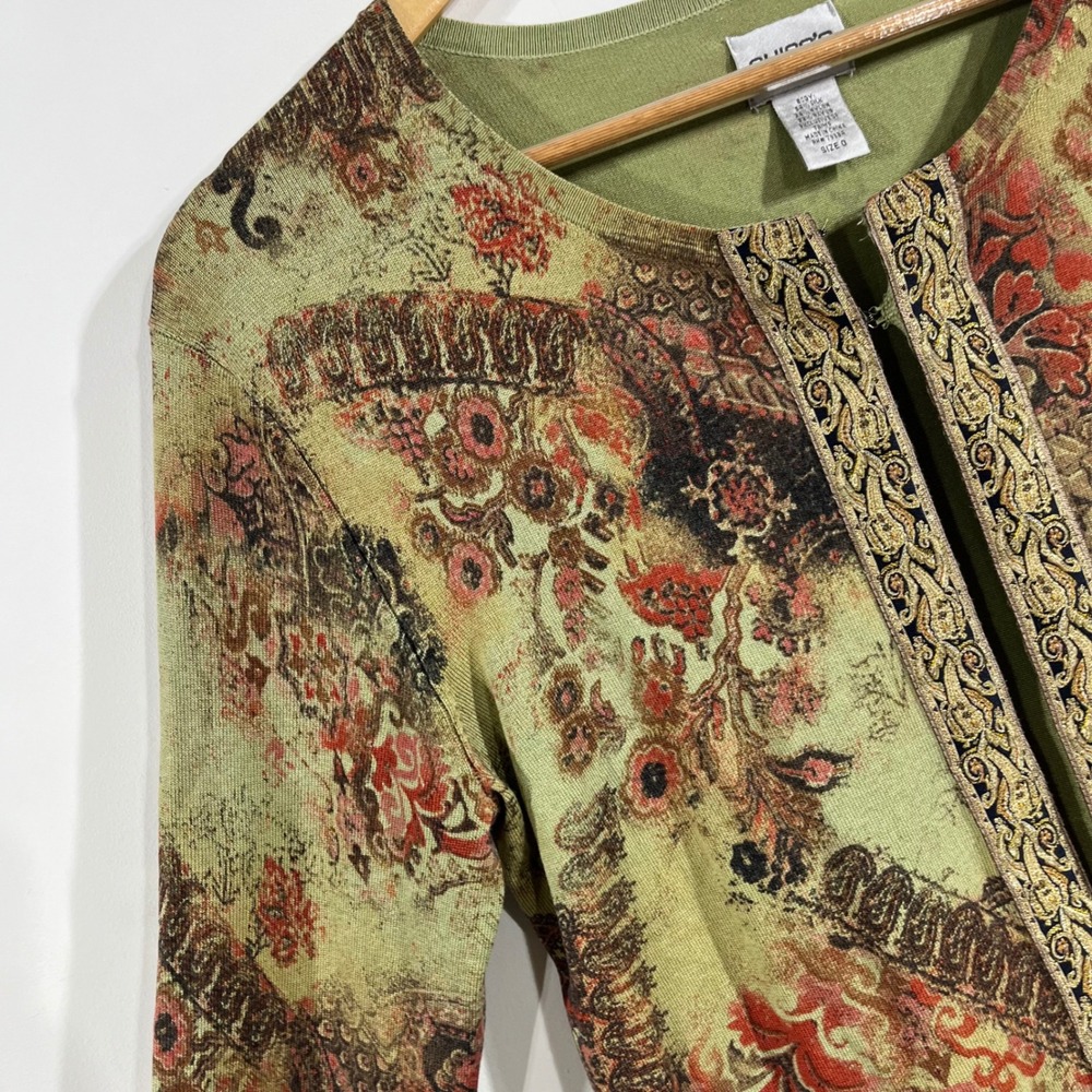 Chicos Whimsigoth Fairy Grunge Silk Artsy Boho Cardigan Sweater Tapestry Small